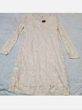 NWT Pinkblush Cream Lace Romantic Occasion Long Sleeve‎ Neutral Stretch Dress XL